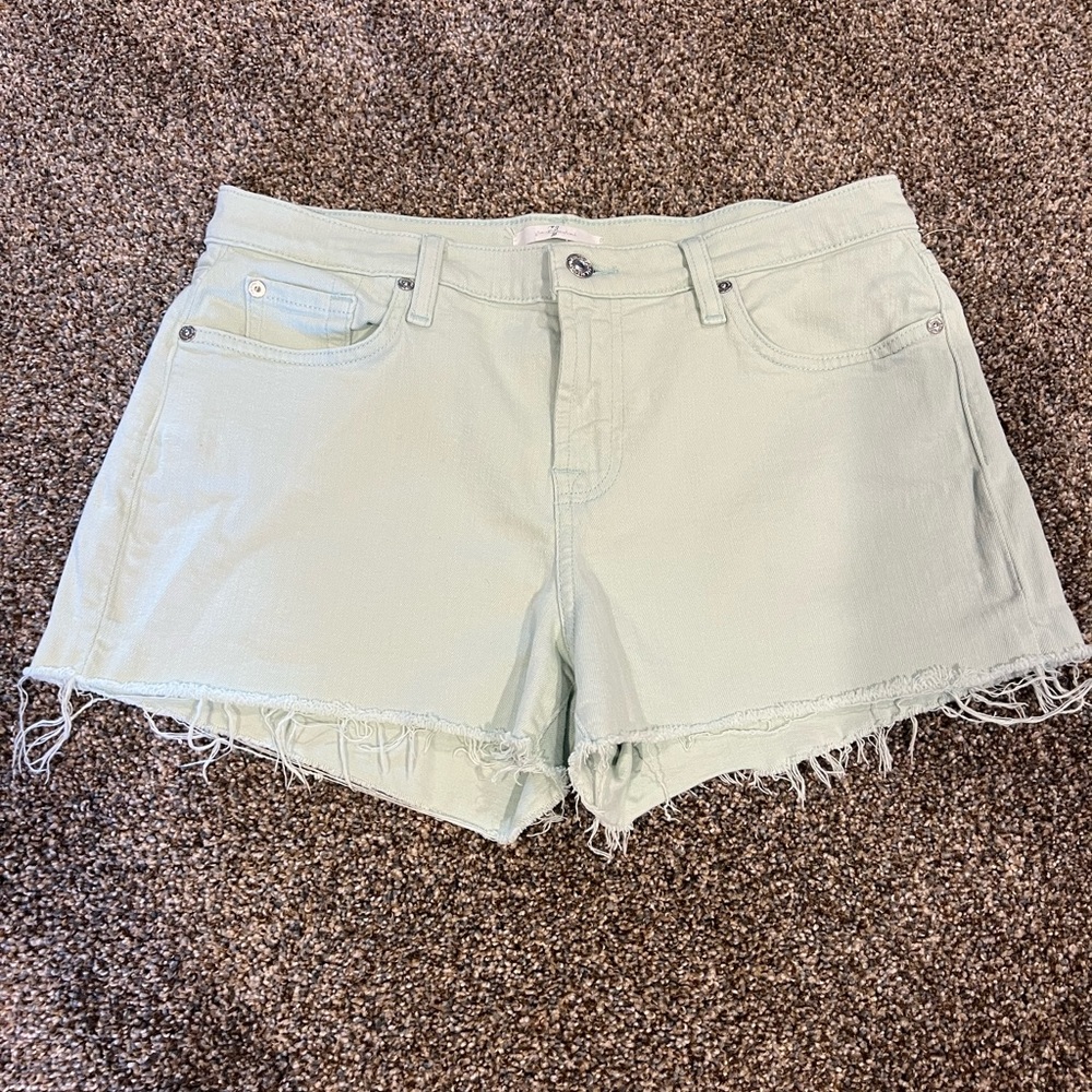 7 for mankind shirts. Mint Green Distressed Jean Shorts with Frayed Hem